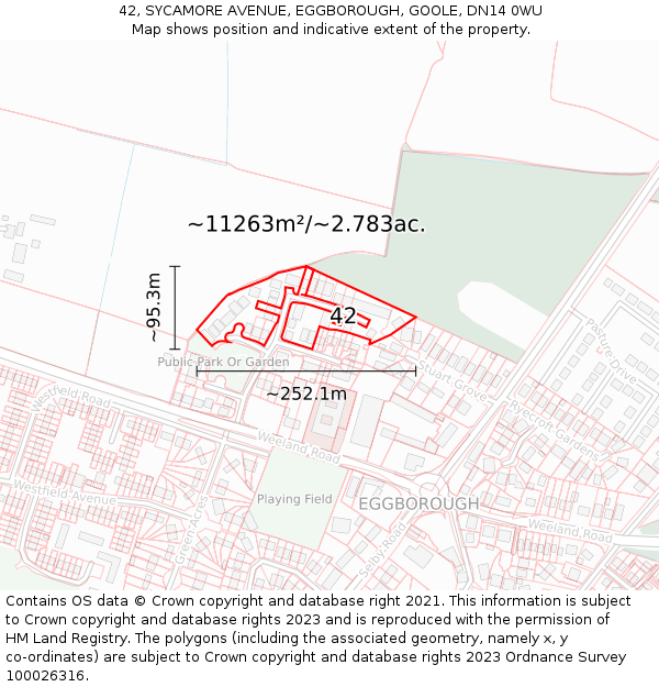 42, SYCAMORE AVENUE, EGGBOROUGH, GOOLE, DN14 0WU: Plot and title map