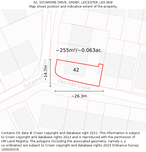 42, SYCAMORE DRIVE, GROBY, LEICESTER, LE6 0EW: Plot and title map