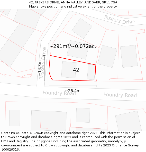 42, TASKERS DRIVE, ANNA VALLEY, ANDOVER, SP11 7SA: Plot and title map