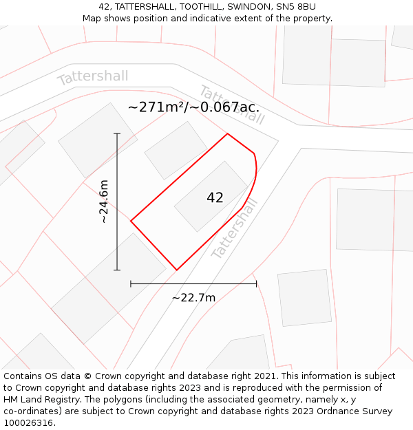 42, TATTERSHALL, TOOTHILL, SWINDON, SN5 8BU: Plot and title map