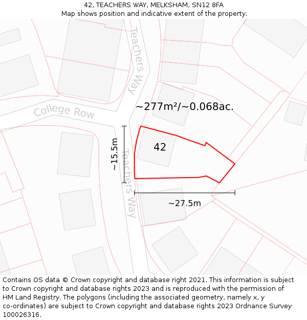 42, TEACHERS WAY, MELKSHAM, SN12 8FA: Plot and title map