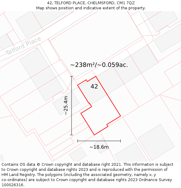 42, TELFORD PLACE, CHELMSFORD, CM1 7QZ: Plot and title map