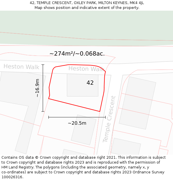 42, TEMPLE CRESCENT, OXLEY PARK, MILTON KEYNES, MK4 4JL: Plot and title map