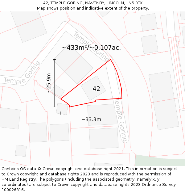 42, TEMPLE GORING, NAVENBY, LINCOLN, LN5 0TX: Plot and title map