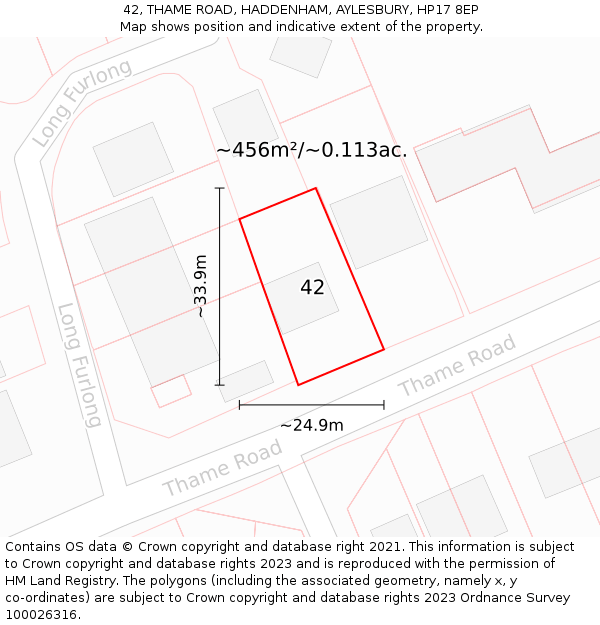 42, THAME ROAD, HADDENHAM, AYLESBURY, HP17 8EP: Plot and title map