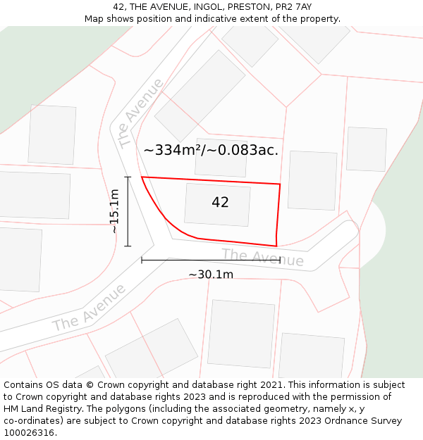 42, THE AVENUE, INGOL, PRESTON, PR2 7AY: Plot and title map