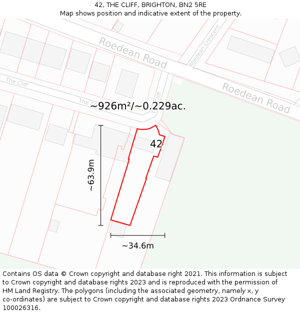 42, THE CLIFF, BRIGHTON, BN2 5RE: Plot and title map