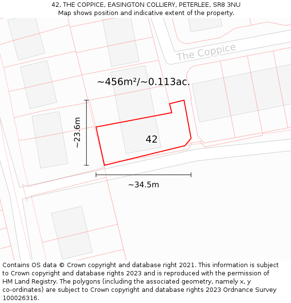 42, THE COPPICE, EASINGTON COLLIERY, PETERLEE, SR8 3NU: Plot and title map