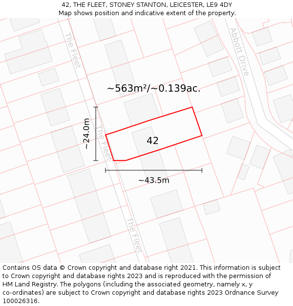 42, THE FLEET, STONEY STANTON, LEICESTER, LE9 4DY: Plot and title map