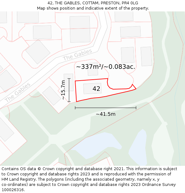 42, THE GABLES, COTTAM, PRESTON, PR4 0LG: Plot and title map