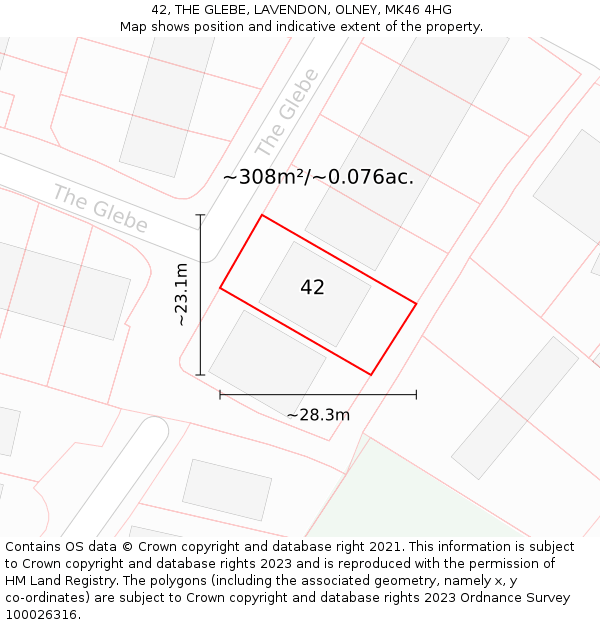 42, THE GLEBE, LAVENDON, OLNEY, MK46 4HG: Plot and title map