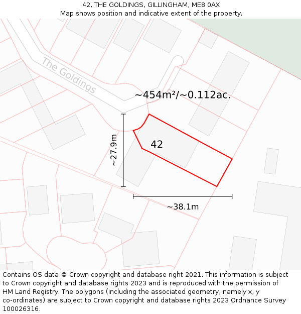 42, THE GOLDINGS, GILLINGHAM, ME8 0AX: Plot and title map