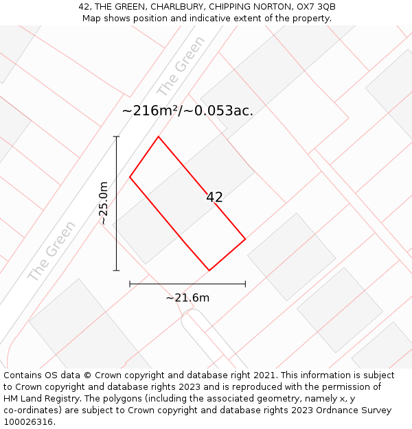 42, THE GREEN, CHARLBURY, CHIPPING NORTON, OX7 3QB: Plot and title map