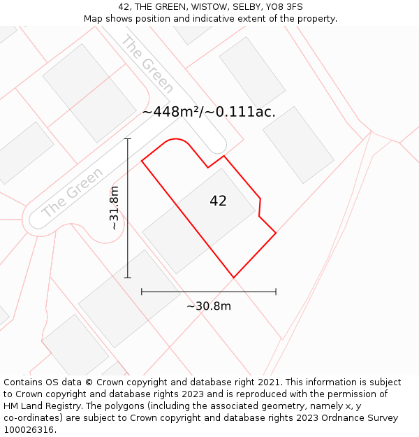 42, THE GREEN, WISTOW, SELBY, YO8 3FS: Plot and title map