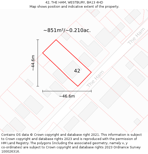 42, THE HAM, WESTBURY, BA13 4HD: Plot and title map
