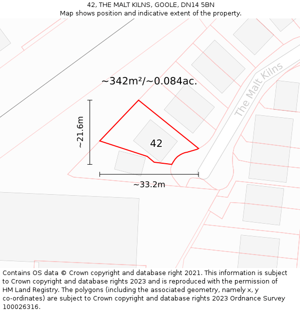 42, THE MALT KILNS, GOOLE, DN14 5BN: Plot and title map