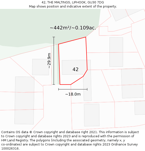 42, THE MALTINGS, LIPHOOK, GU30 7DG: Plot and title map