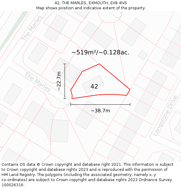 42, THE MARLES, EXMOUTH, EX8 4NS: Plot and title map