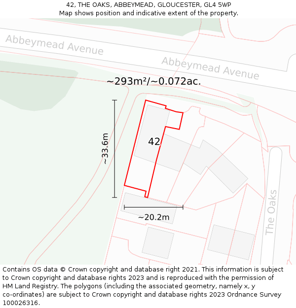 42, THE OAKS, ABBEYMEAD, GLOUCESTER, GL4 5WP: Plot and title map