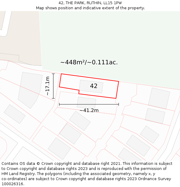 42, THE PARK, RUTHIN, LL15 1PW: Plot and title map