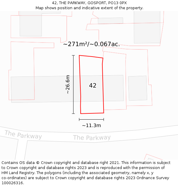 42, THE PARKWAY, GOSPORT, PO13 0PX: Plot and title map