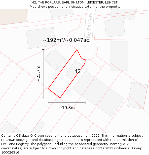 42, THE POPLARS, EARL SHILTON, LEICESTER, LE9 7ET: Plot and title map