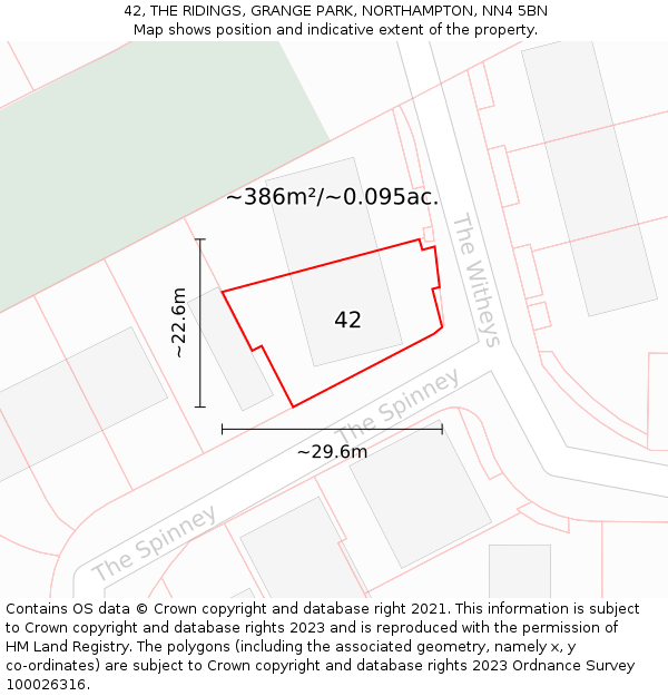 42, THE RIDINGS, GRANGE PARK, NORTHAMPTON, NN4 5BN: Plot and title map