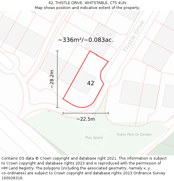 42, THISTLE DRIVE, WHITSTABLE, CT5 4UN: Plot and title map