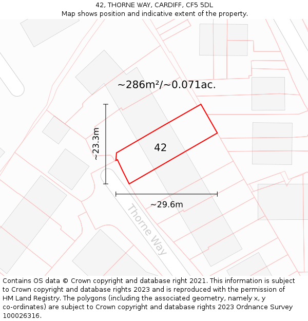 42, THORNE WAY, CARDIFF, CF5 5DL: Plot and title map