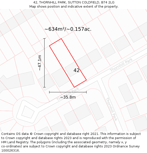 42, THORNHILL PARK, SUTTON COLDFIELD, B74 2LG: Plot and title map