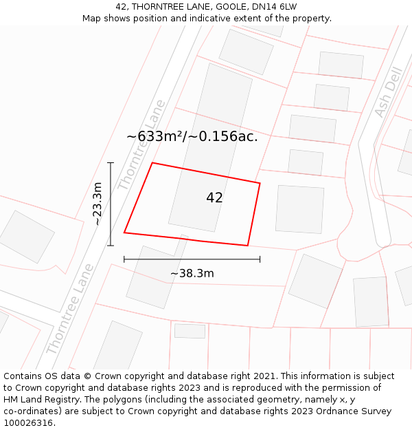 42, THORNTREE LANE, GOOLE, DN14 6LW: Plot and title map