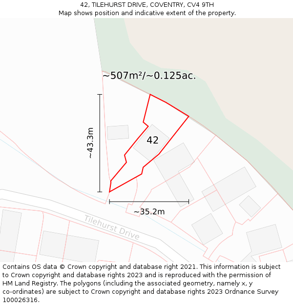 42, TILEHURST DRIVE, COVENTRY, CV4 9TH: Plot and title map