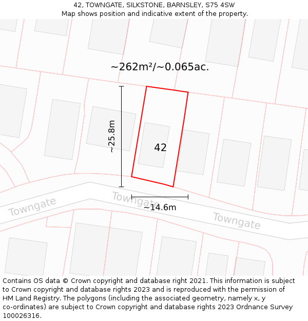 42, TOWNGATE, SILKSTONE, BARNSLEY, S75 4SW: Plot and title map