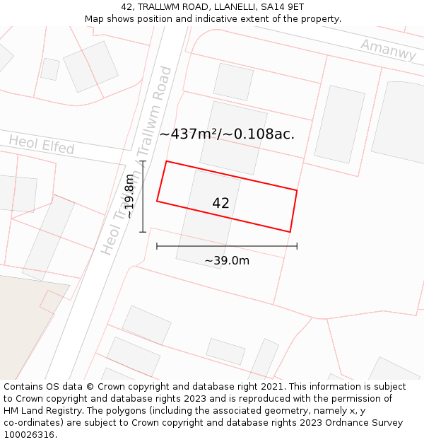 42, TRALLWM ROAD, LLANELLI, SA14 9ET: Plot and title map