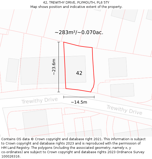 42, TREWITHY DRIVE, PLYMOUTH, PL6 5TY: Plot and title map