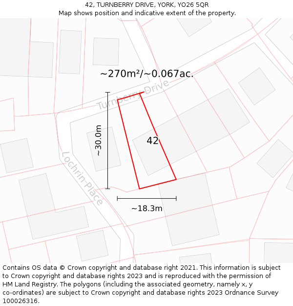 42, TURNBERRY DRIVE, YORK, YO26 5QR: Plot and title map