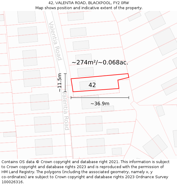 42, VALENTIA ROAD, BLACKPOOL, FY2 0RW: Plot and title map