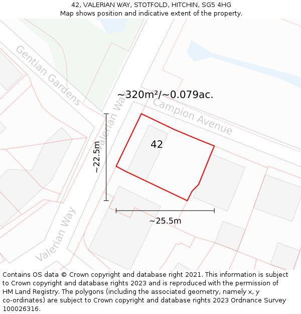 42, VALERIAN WAY, STOTFOLD, HITCHIN, SG5 4HG: Plot and title map