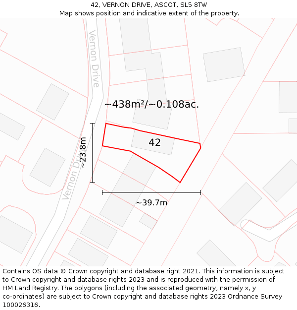 42, VERNON DRIVE, ASCOT, SL5 8TW: Plot and title map