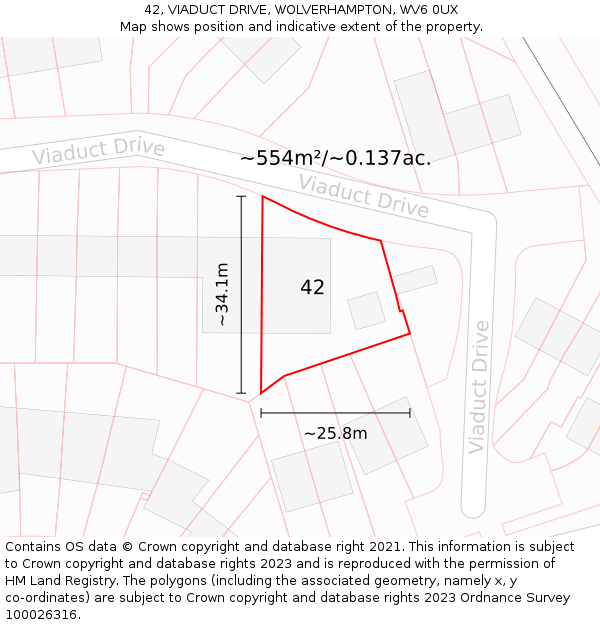 42, VIADUCT DRIVE, WOLVERHAMPTON, WV6 0UX: Plot and title map