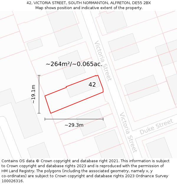 42, VICTORIA STREET, SOUTH NORMANTON, ALFRETON, DE55 2BX: Plot and title map