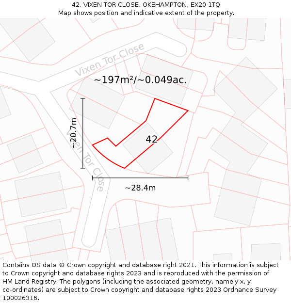 42, VIXEN TOR CLOSE, OKEHAMPTON, EX20 1TQ: Plot and title map