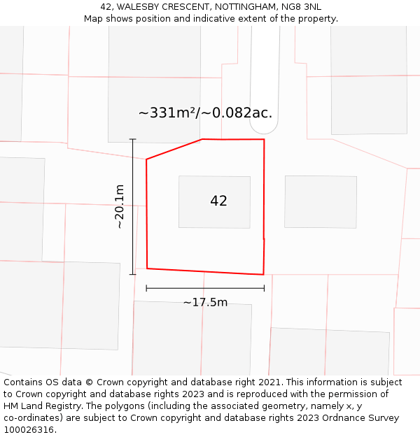 42, WALESBY CRESCENT, NOTTINGHAM, NG8 3NL: Plot and title map