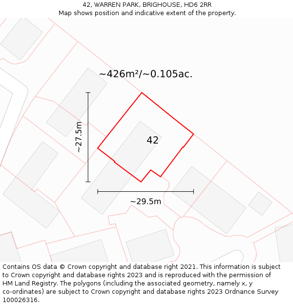 42, WARREN PARK, BRIGHOUSE, HD6 2RR: Plot and title map