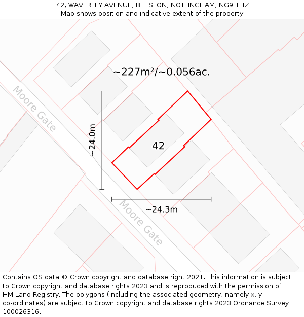 42, WAVERLEY AVENUE, BEESTON, NOTTINGHAM, NG9 1HZ: Plot and title map