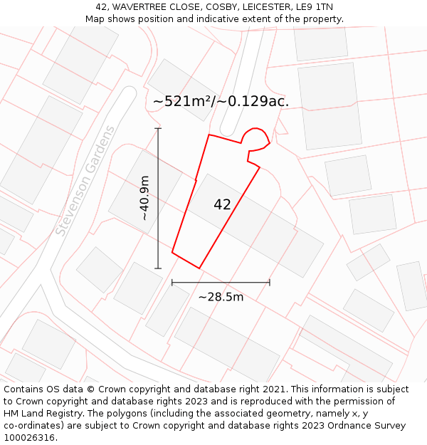 42, WAVERTREE CLOSE, COSBY, LEICESTER, LE9 1TN: Plot and title map