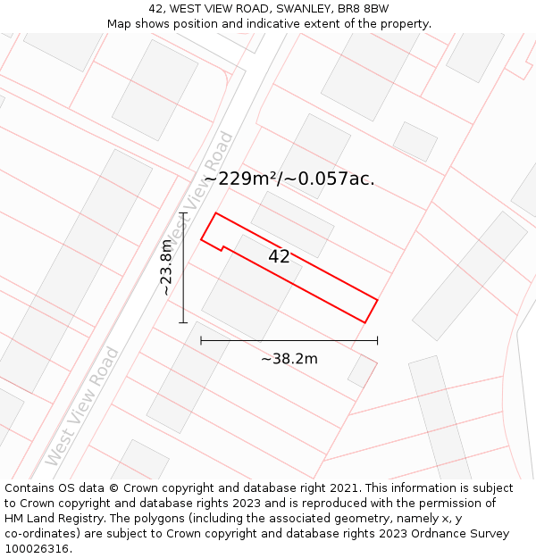 42, WEST VIEW ROAD, SWANLEY, BR8 8BW: Plot and title map