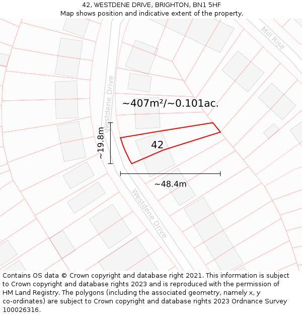 42, WESTDENE DRIVE, BRIGHTON, BN1 5HF: Plot and title map