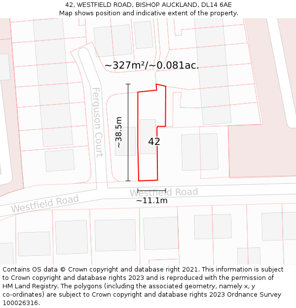 42, WESTFIELD ROAD, BISHOP AUCKLAND, DL14 6AE: Plot and title map