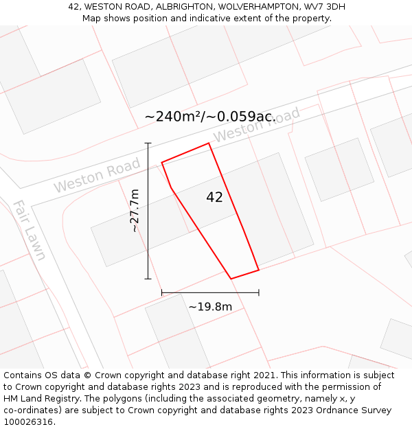 42, WESTON ROAD, ALBRIGHTON, WOLVERHAMPTON, WV7 3DH: Plot and title map